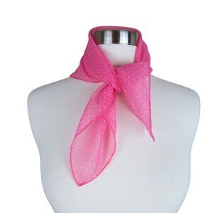 Vintage Pink White Polka Dot Sheer Scarf 21" Square Polyester